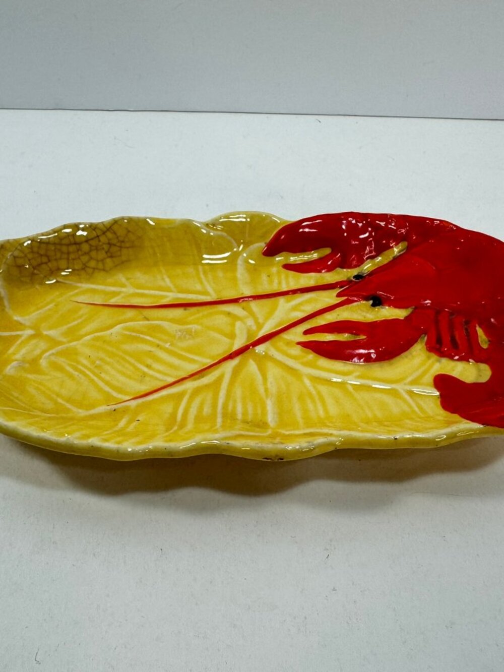Vintage Maruhon Ware Lobster 8" long Yellow Red Ceramic Tray Japan